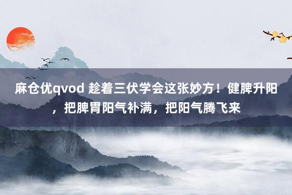 麻仓优qvod 趁着三伏学会这张妙方！健脾升阳，把脾胃阳气补满，把阳气腾飞来