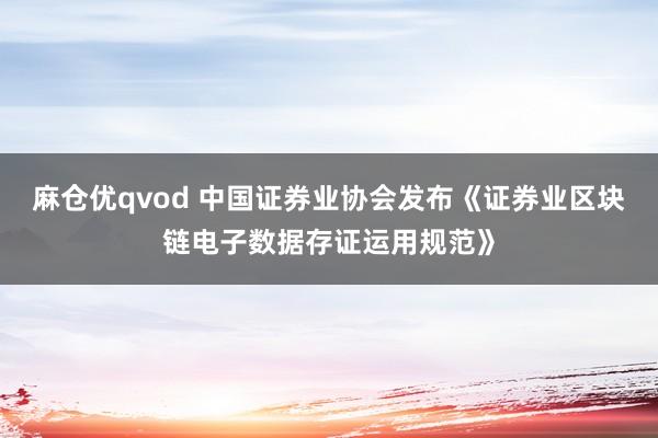 麻仓优qvod 中国证券业协会发布《证券业区块链电子数据存证运用规范》